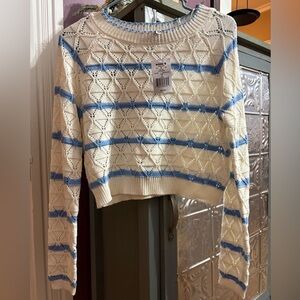 NWT-Freshman Brand Cream and Blue Textured Sweater